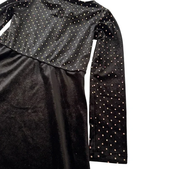 Zara | Kids Black Velvet Metallic Multicolor Dots. Long Sleeve Dress  -Size 7 - Picture 6 of 11